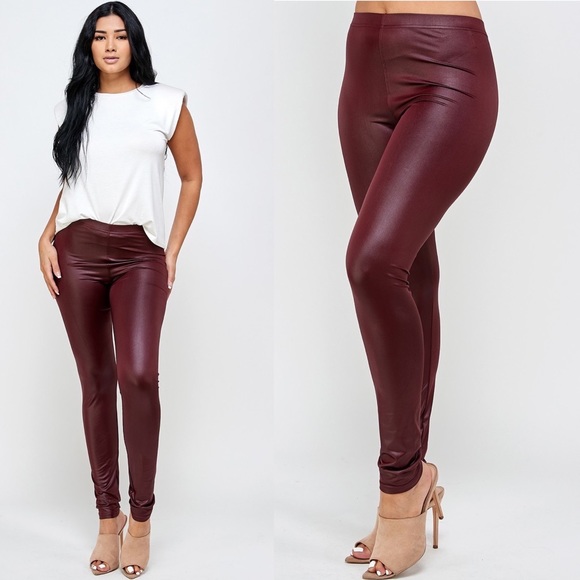 NEW Solid Faux Leather Full Leggings - Picture 3 of 7